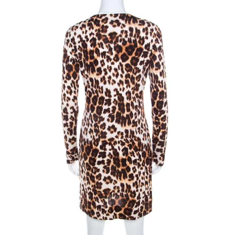 Pre Owned Diane von Furstenberg  Brown Leopard Print Silk Reina Dress M 