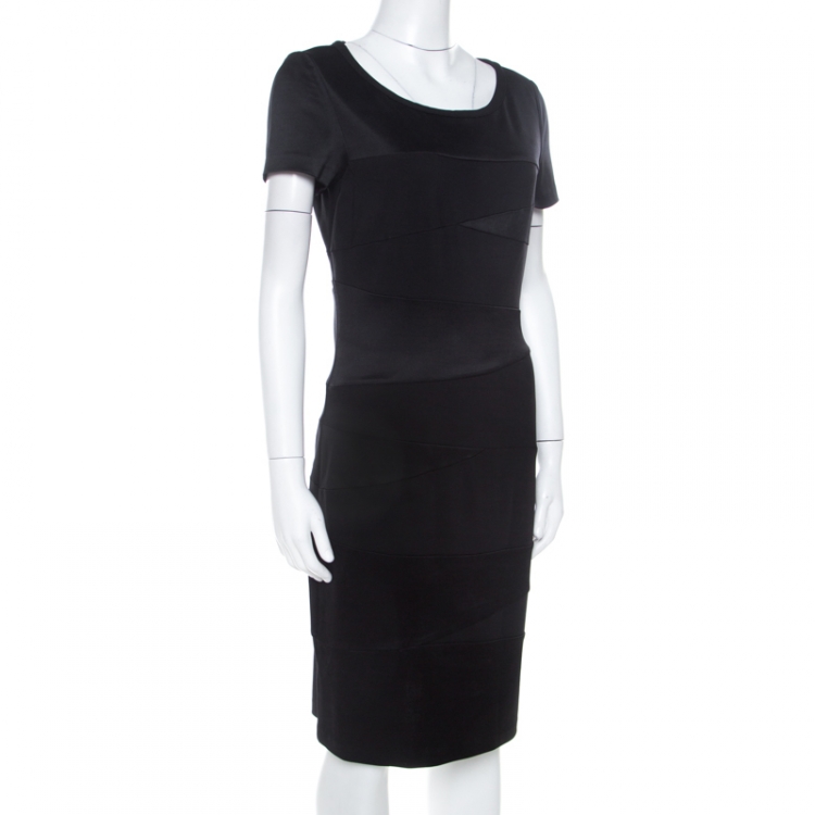 Pre Owned Diane von Furstenberg Black Asymmetric Paneled Trapp Bodycon Dress M