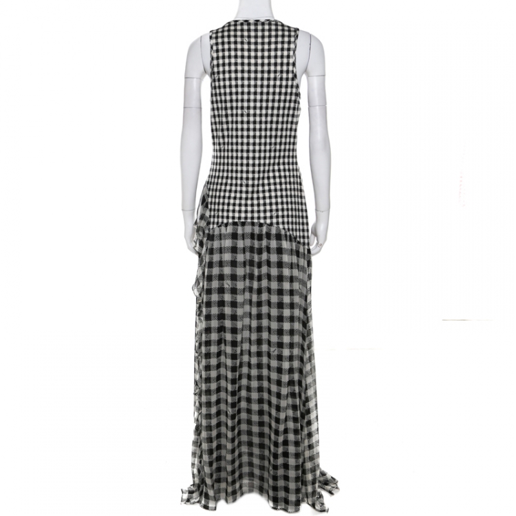 Pre Owned Diane Von Furstenberg Black and White Checkered Silk Davina Maxi Dress M 
