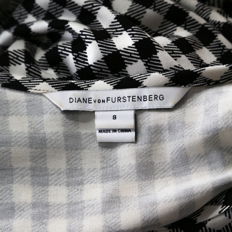 Pre Owned Diane Von Furstenberg Black and White Checkered Silk Davina Maxi Dress M 