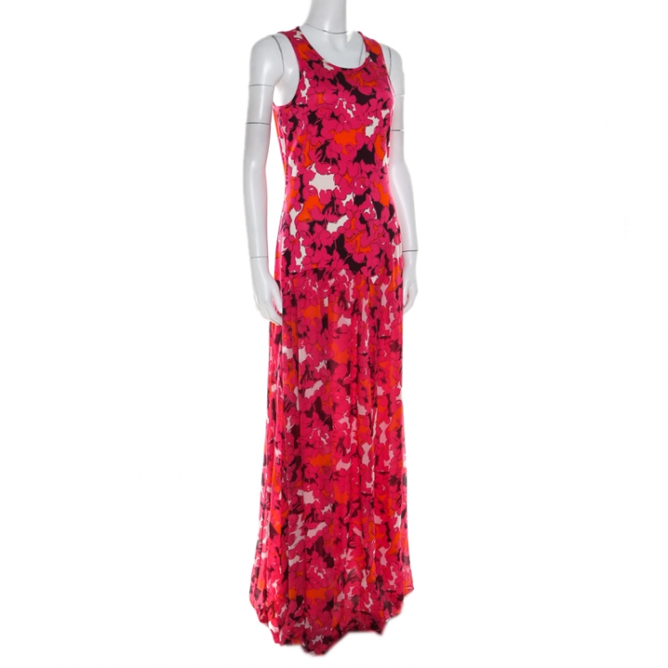 Pre Owned Diane Von Furstenberg Pink Silk Eden Garden Printed Davina Maxi Dress L