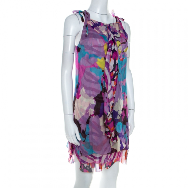 مملوكة مسبقًا Diane von Fürstenberg Multicolor Silk Shoulder Tie Detail Deane Dress S