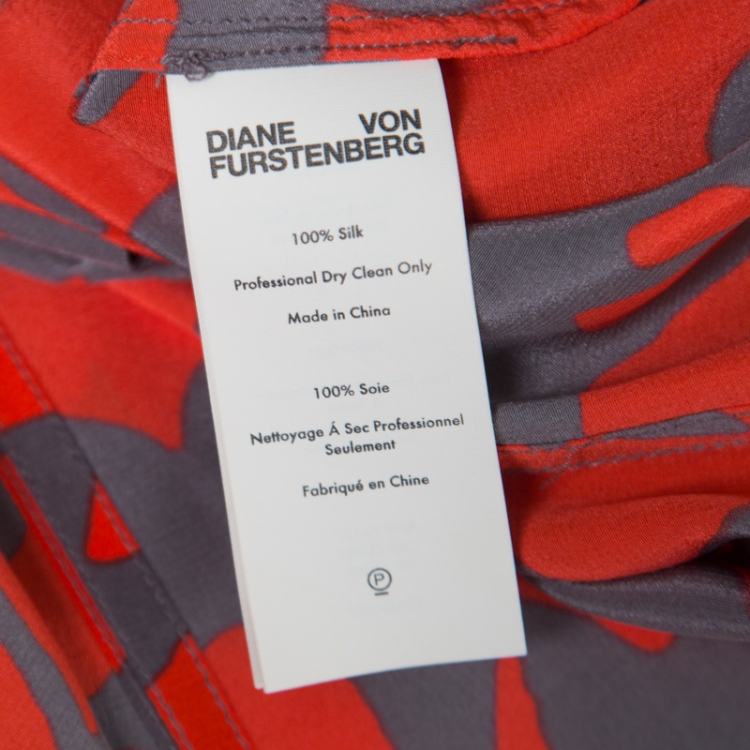 Pre Owned Diane Von Furstenberg Orange and Grey Brulon Graphic Printed Silk Maxi Dress S