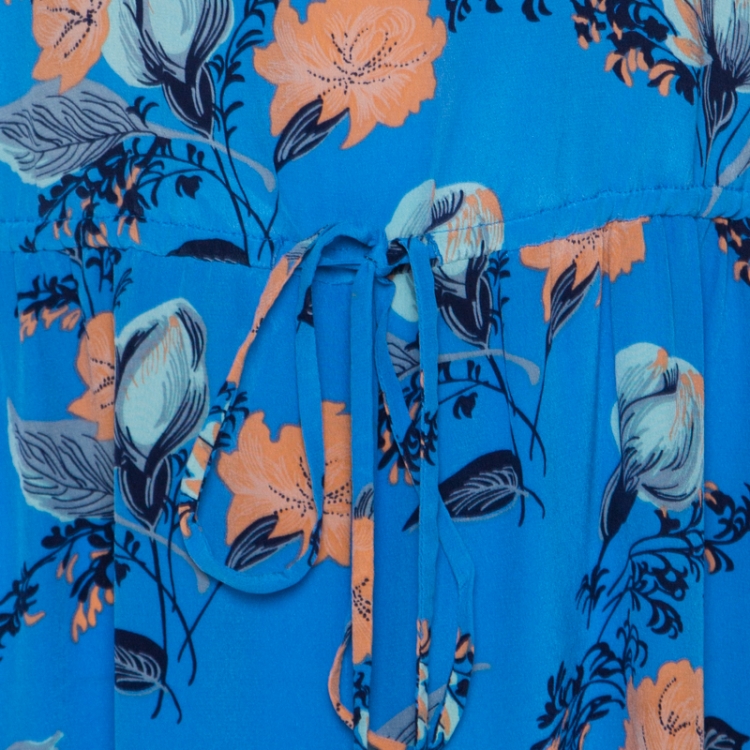 مملوكة مسبقًا Diane Von Furstenberg Blue Silk Mandarin Floral Print Maxi Dress S 