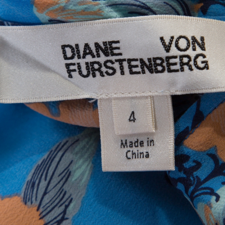 مملوكة مسبقًا Diane Von Furstenberg Blue Silk Mandarin Floral Print Maxi Dress S 