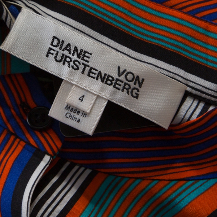 Pre Owned Diane von Furstenberg Multicolor Striped Silk Maxi Shirt Dress S