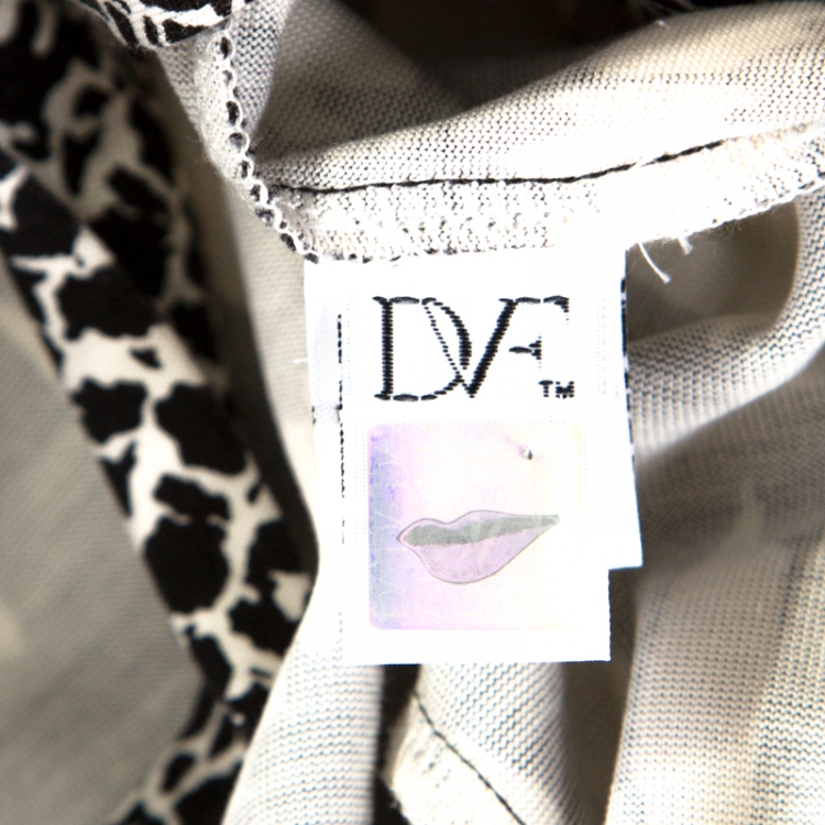 مملوكة مسبقًا Diane Von Furstenberg Monochrome Printed Silk Jersey Tallulah Wrap Dress L 