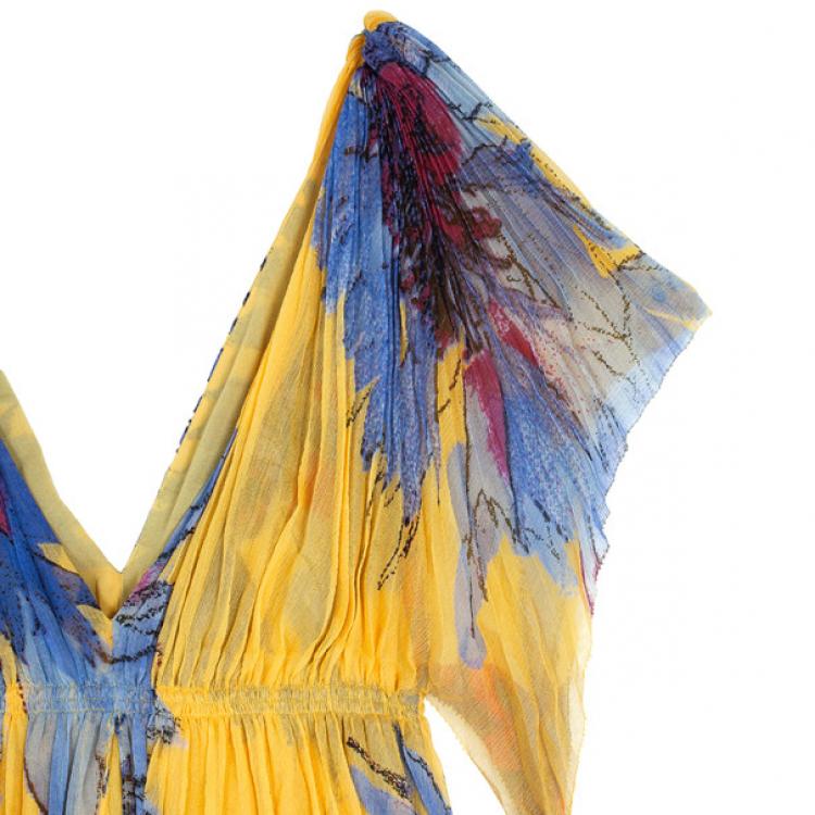 Pre Owned Diane Von Furstenberg Jasper Pleated Chiffon Dress M