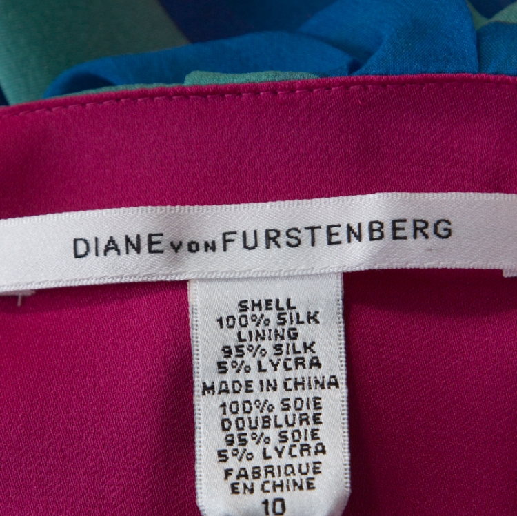 Pre Owned Diane Von Furstenberg Multicolor Silk Chiffon Maupiti Wrap Dress L 