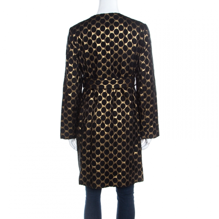 Pre Owned Diane von Furstenberg Black & Gold Jacquard Gami Coat M