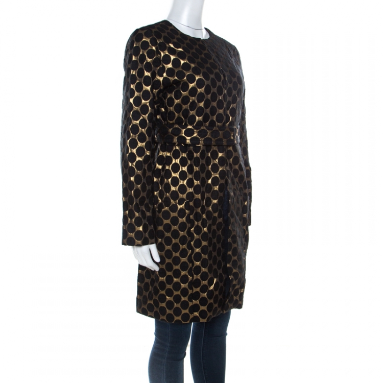 Pre Owned Diane von Furstenberg Black & Gold Jacquard Gami Coat M
