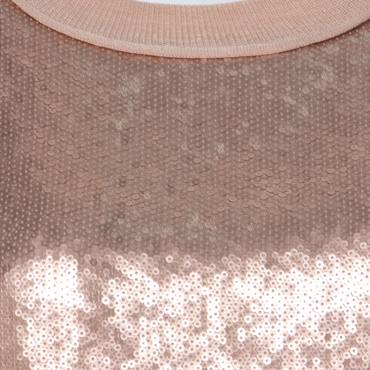 مملوكة مسبقًا Diane Von Furstenberg Blush Pink Sequinned Silk Full Sleeve Blend Jersey Top L