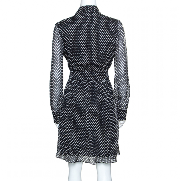 مملوكة مسبقًا Diane von Furstenberg Black Dot Print Silk Tie Neck Detail Arabella Dress M