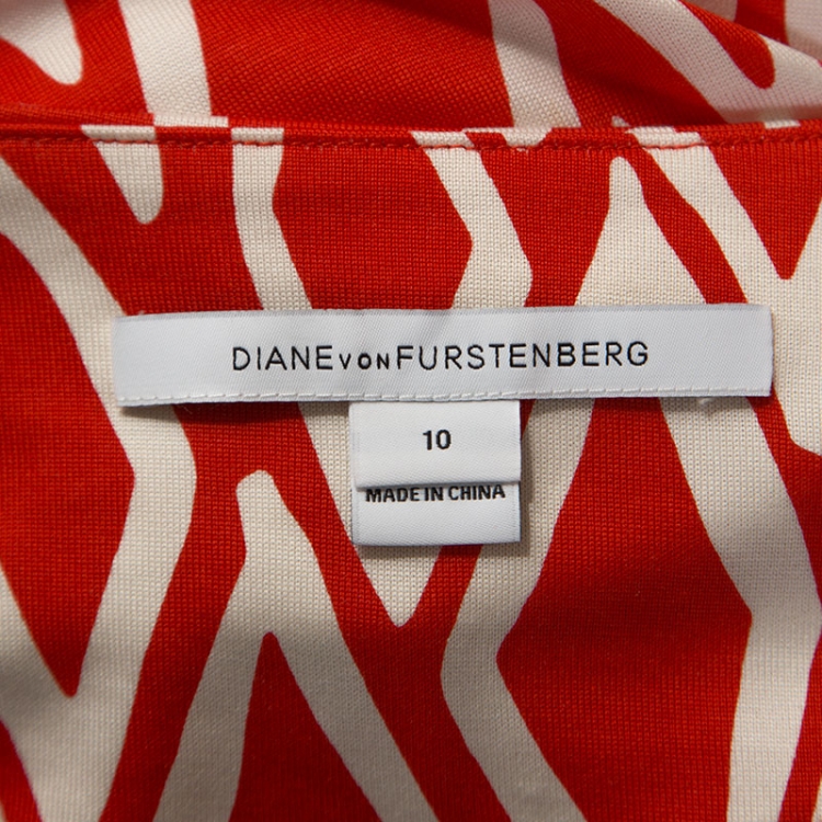 Pre Owned Diane Von Furstenberg Red Printed Silk Jersey Reina Tunic Dress L