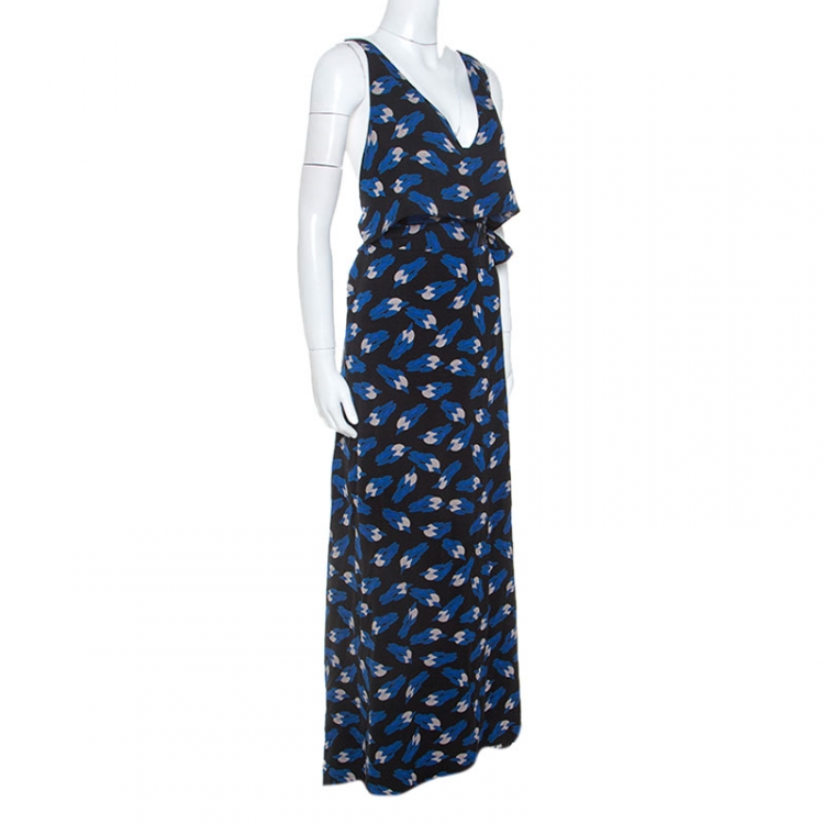 مملوكة مسبقًا Diane Von Furstenberg Black Printed Silk Sleeveless Theresa Dress L