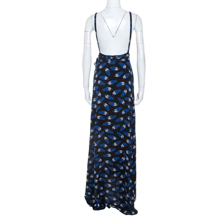 مملوكة مسبقًا Diane Von Furstenberg Black Printed Silk Sleeveless Theresa Dress L