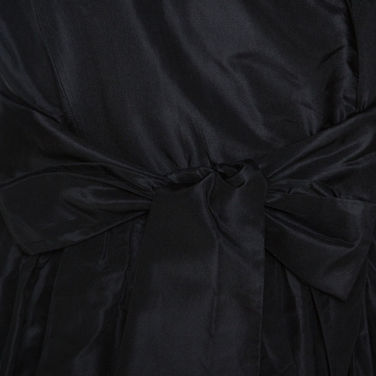 Pre Owned Diane Von Furstenberg Black Silk Taffeta Lace Trim Costa Wrap Dress M