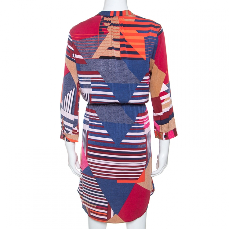 مملوكة مسبقًا Diane Von Furstenberg Multicolor Geometric Print Silk Freya Dress L
