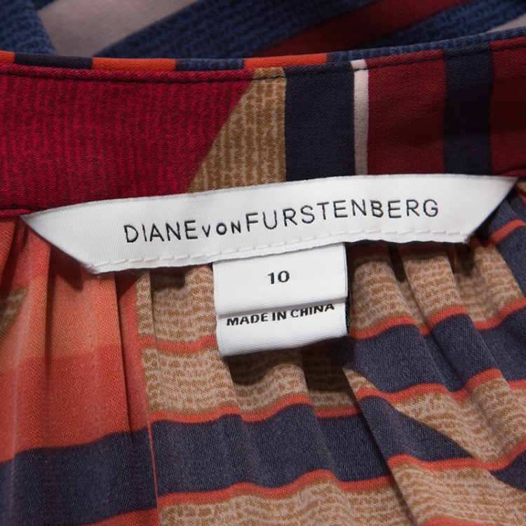 مملوكة مسبقًا Diane Von Furstenberg Multicolor Geometric Print Silk Freya Dress L