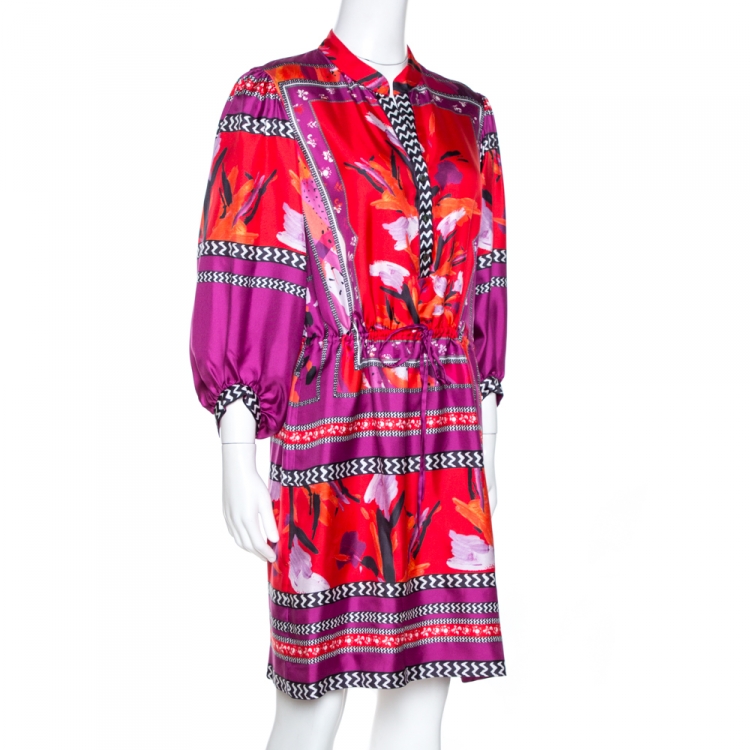 Pre Owned Diane von Furstenberg Multicolor Printed Silk Chrystie Dress M