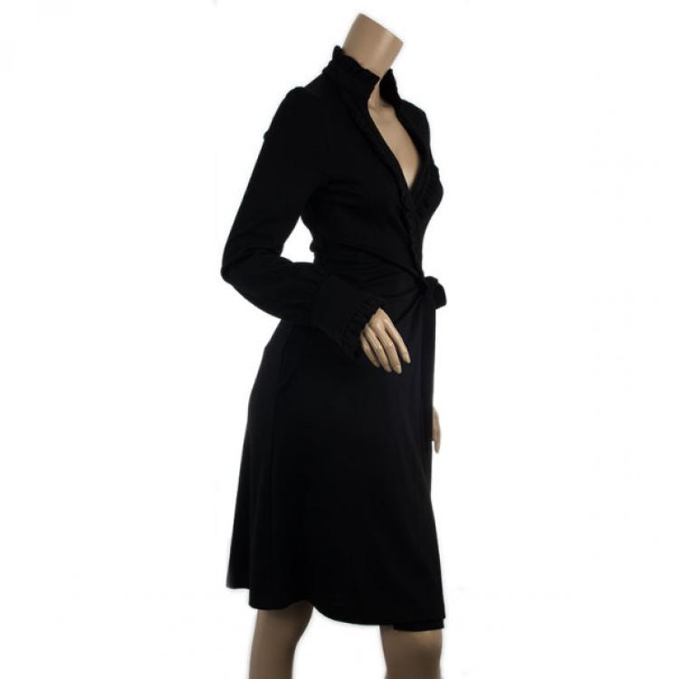 Pre Owned Diane Von Furstenburg Black Wool Wrap Dress S