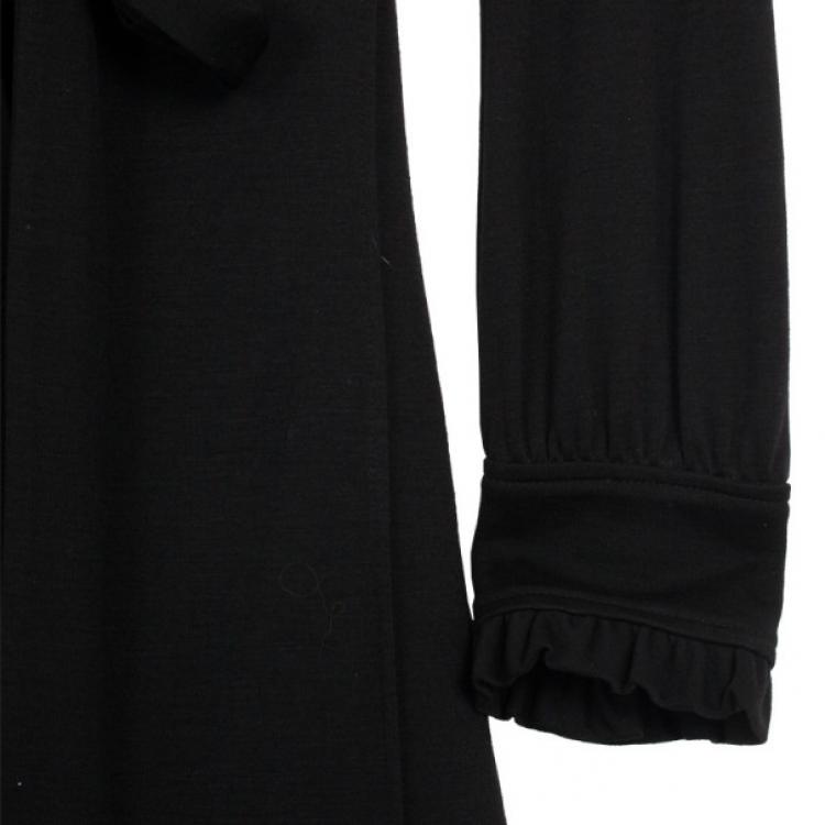 Pre Owned Diane Von Furstenburg Black Wool Wrap Dress S