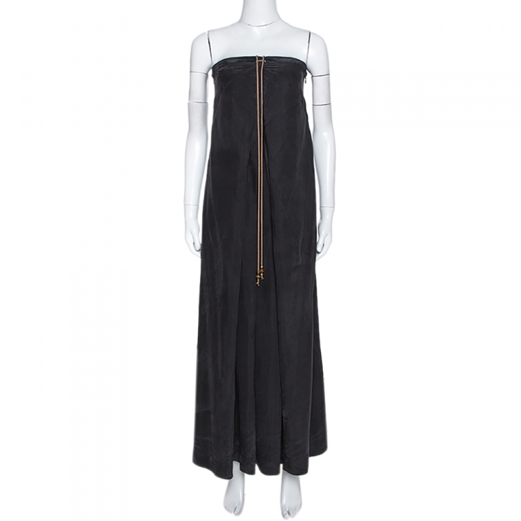Pre Owned Diane Von Frustenberg Black Coated Silk Strapless Maxi Dress M