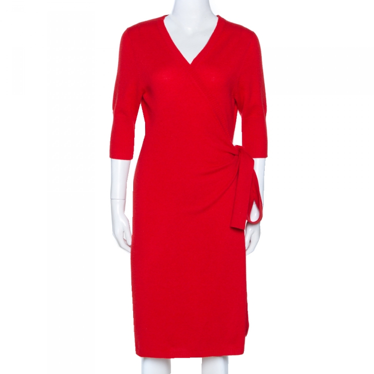 Diane Von Furstenberg Red Cashmere Coen Wrap Dress L Diane Von Furstenberg  | TLC