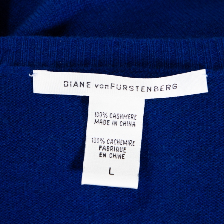 Pre Owned Diane Von Furstenberg Blue Cashmere Coen Wrap Dress L