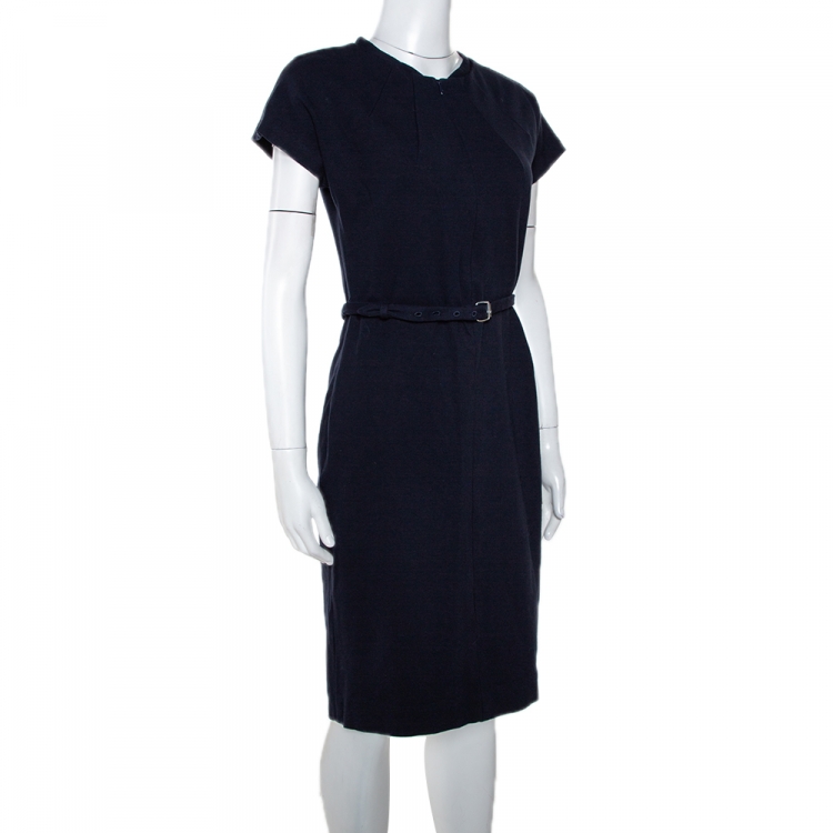 Pre Owned Diane von Furstenberg Navy Blue Belted Maizah Dress M