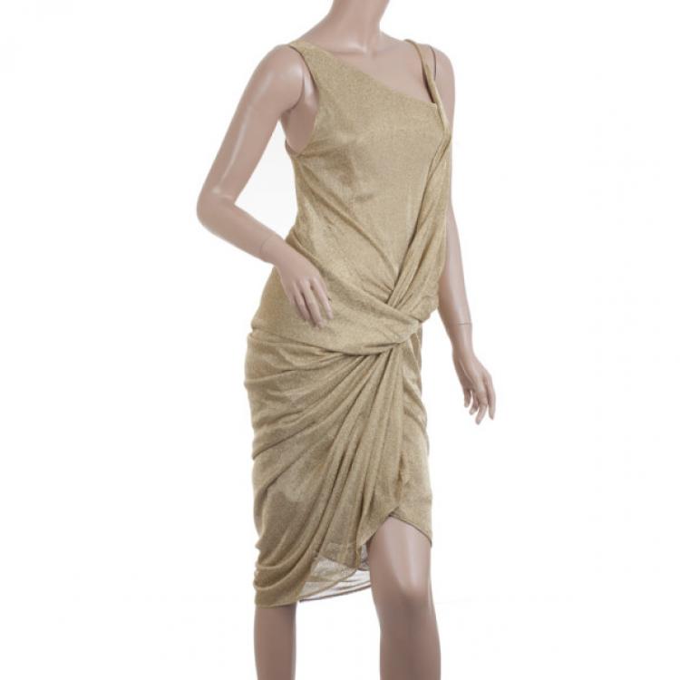 Pre Owned Diane Von Furstenberg Metallic Gold Mesh Zinthia Dress