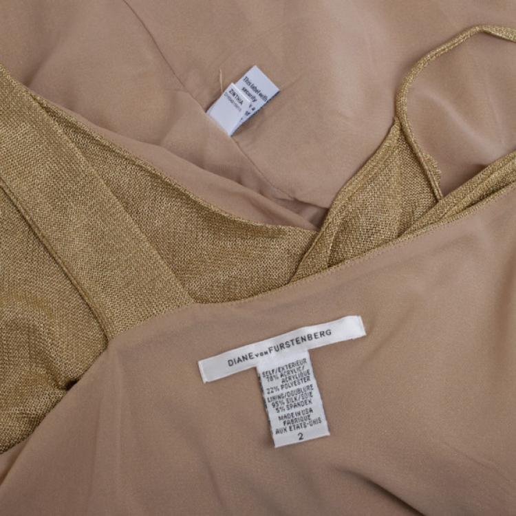 Pre Owned Diane Von Furstenberg Metallic Gold Mesh Zinthia Dress