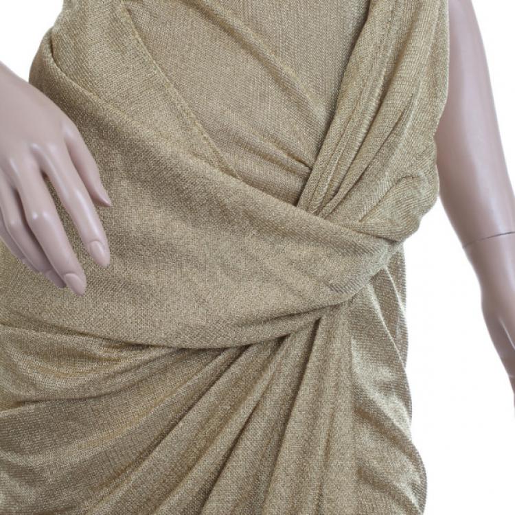 Pre Owned Diane Von Furstenberg Metallic Gold Mesh Zinthia Dress