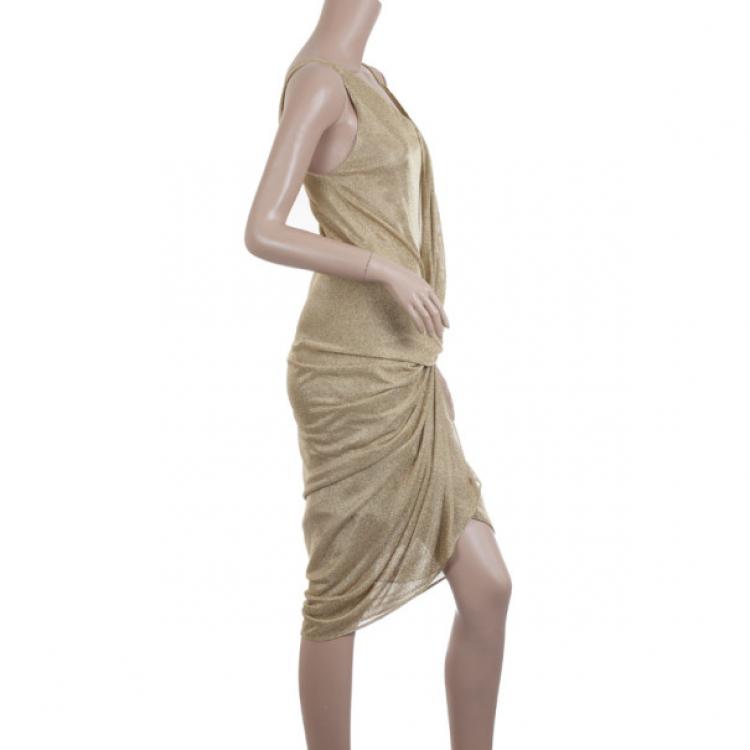 Pre Owned Diane Von Furstenberg Metallic Gold Mesh Zinthia Dress