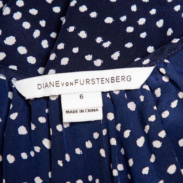 Pre Owned Diane Von Furstenberg Navy Blue and White Dotted Silk Belted Eva Jumpsuit M