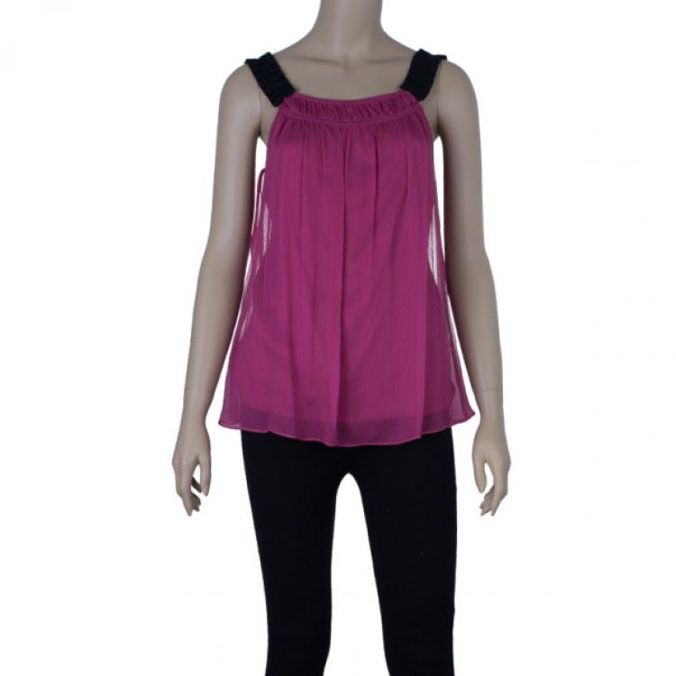 Pre Owned Diane Von Furstenberg Marston Fuschia Silk Top XS