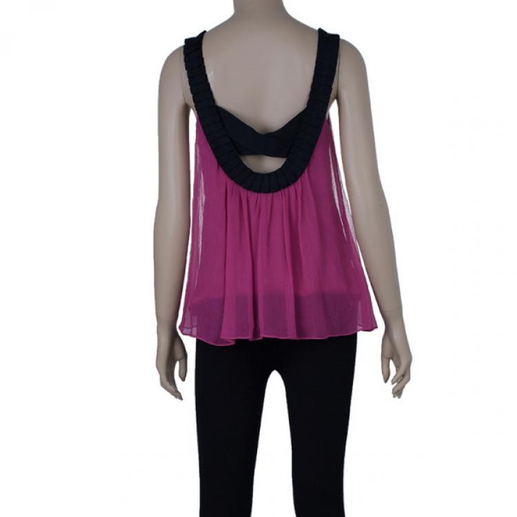 Pre Owned Diane Von Furstenberg Marston Fuschia Silk Top XS