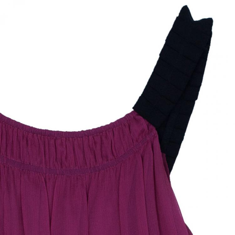 Pre Owned Diane Von Furstenberg Marston Fuschia Silk Top XS