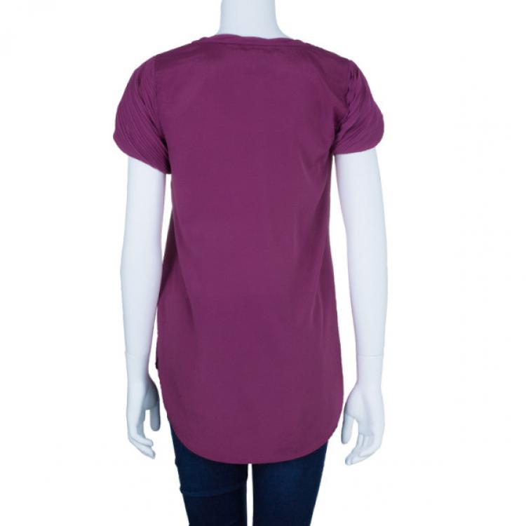 Pre Owned Diane Von Furstenberg Clemence Pleated Sleeve Fuchsia Top M