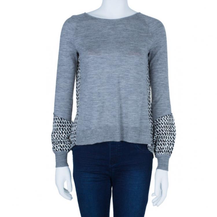 Pre Owned Diane Von Furstenberg Austine Grey Printed Sweater Top S