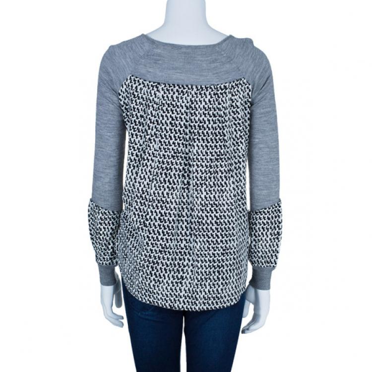 Pre Owned Diane Von Furstenberg Austine Grey Printed Sweater Top S