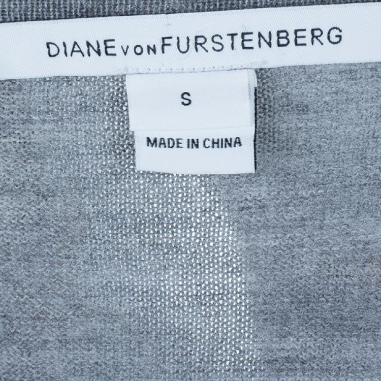 Pre Owned Diane Von Furstenberg Austine Grey Printed Sweater Top S