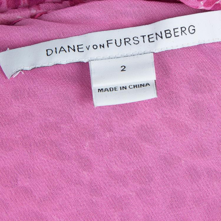 Pre Owned Diane Von Furstenberg Pink Printed Chiffon Long Sleeve Camila Dress S