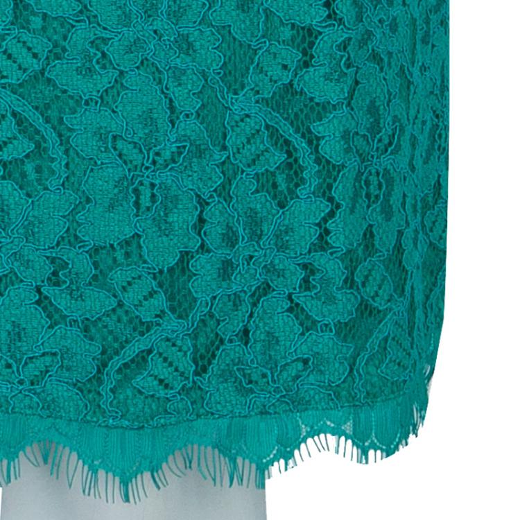 Pre Owned Diane Von Furstenberg Turquoise Lace Long Sleeve Zarita Dress L