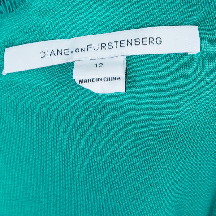 Pre Owned Diane Von Furstenberg Turquoise Lace Long Sleeve Zarita Dress L