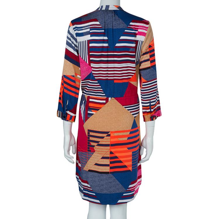 Pre Owned Diane Von Furstenberg Multicolor Geometric Print Silk Freya Dress L