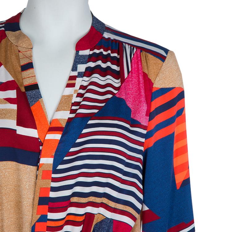 Pre Owned Diane Von Furstenberg Multicolor Geometric Print Silk Freya Dress L