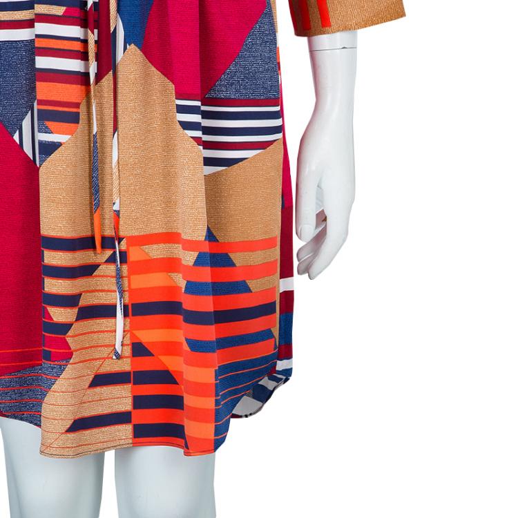 Pre Owned Diane Von Furstenberg Multicolor Geometric Print Silk Freya Dress L