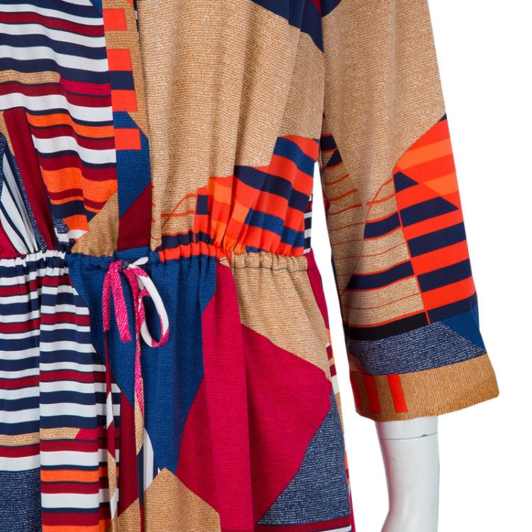 Pre Owned Diane Von Furstenberg Multicolor Geometric Print Silk Freya Dress L