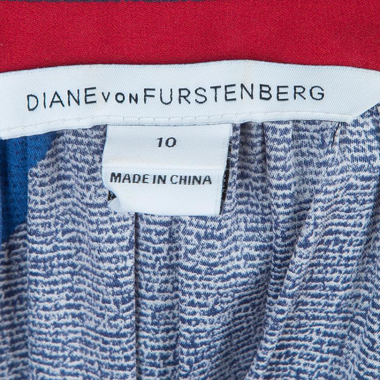 Pre Owned Diane Von Furstenberg Multicolor Geometric Print Silk Freya Dress L